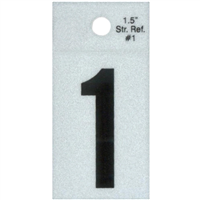 Straight Reflective Number, Character: 1, 1-1/2" High, Black 0