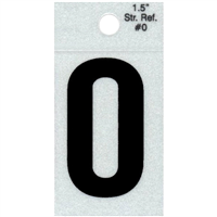 Straight Reflective Number, Character: 0, 1-1/2" High, Black 0