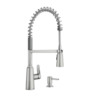 Faucet Moen Kitchen 1 Handle Stainless Steel Pull Down Spray w/ Soap Dispenser Commercial l Edwyn 87807SRS 0