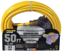 Extension Cord 12/3 3-Outlet 50' Powerzone ORP611830 0