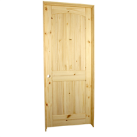 Knotty Pine Door Unit, 1/6X6/8, RH, 1-3/8", Interior, 2 Panel, Arched Top, V-Grooved, 4-5/8" Jambs, Brass Hinges, No Casing, Single Bore 0