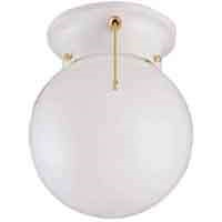 Light Fixture Ceiling White 6" Round Globe w/ Pull Chain F3Who1-33753L 0
