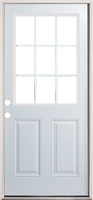 Steel Door Unit, 9 Lite, 2 Panel, 2/8X6/8, RH, Open In, 4-5/8" FJ Jambs, Fixed Sill, Brass Hinges, No Casing, Double Bore 0