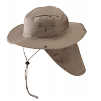 Hat Aussie Cloth W/Flap Khaki Medium W/Chin Cord 0