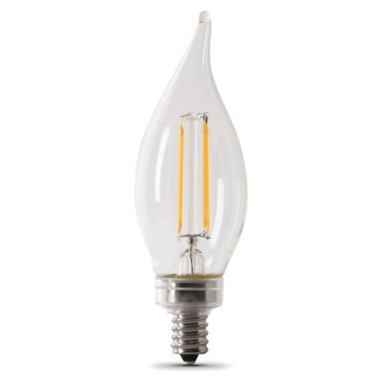 Main 1 - Bulb LED 60-Watt Flame Tip Clear Daylight Dimmable E12 Base 2 Pack Feit BPCFC60/950CA/FIL  - San Antonio Retail