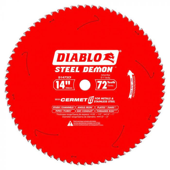 Main 2 - Saw Blade Circular 14"x72 Tooth Metal & Stainless Steel Cermet Cutting Diablo D1472CF  - San Antonio Retail