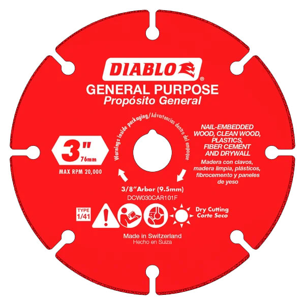 Main 2 - Cut Off Wheel 3"x1.8mmx3/8" Carbide Abrasive Diablo DCW030CAR101F  - San Antonio Retail