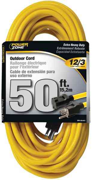 Main 4 - Extension Cord 12/3 Yellow 50' Powerzone Or500830 - San Antonio Retail