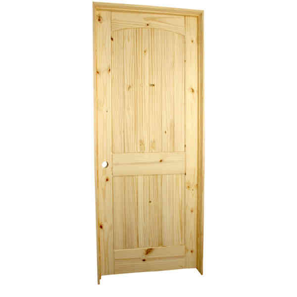 Main 1 - Knotty Pine Door Unit, 2/0X6/8, LH, 1-3/8", Interior, 2 Panel, Arched Top, V-Grooved, 4-5/8" Jambs, Satin Nickel Hinges, No Casing, Single Bore - San Antonio Retail