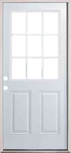 Main 1 - Steel Door Unit*D*, 9 Lite, 2 Panel, 3/0X6/8, LH, Open In, 4-5/8" FJ Jambs, Fixed Sill, Satin Nickel Hinges, No Casing, Double Bore - San Antonio Retail