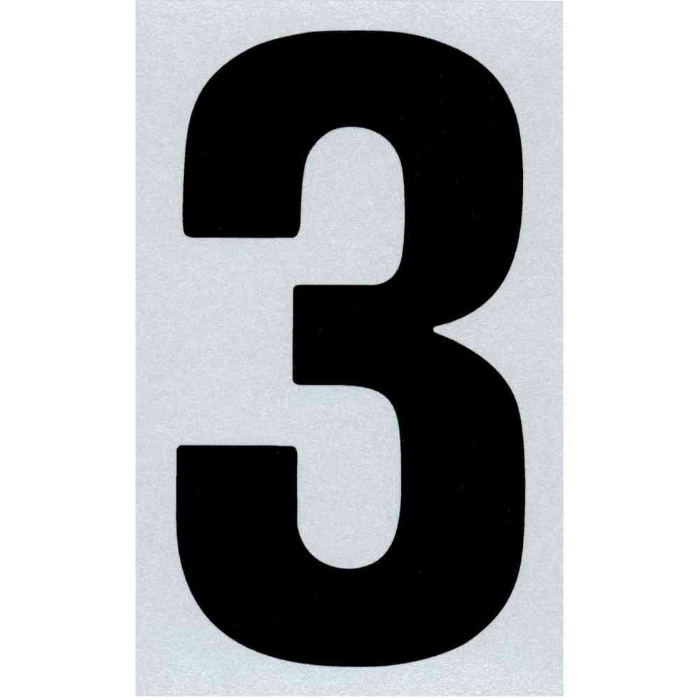 Main 1 - Straight Reflective Number, 6", Character: 3, Black - San Antonio Retail