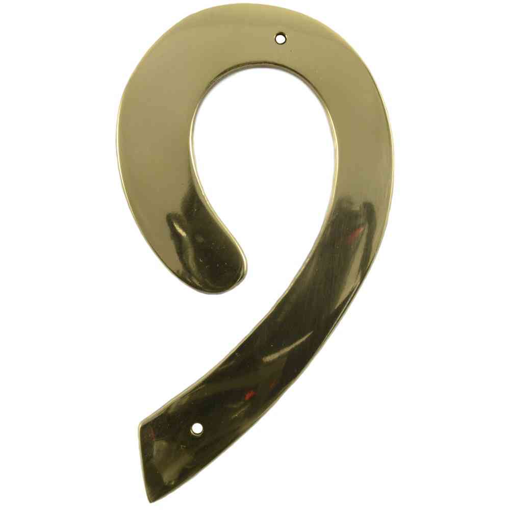 Main 1 - Brass Thin House Number, 4", Character: 9 - San Antonio Retail
