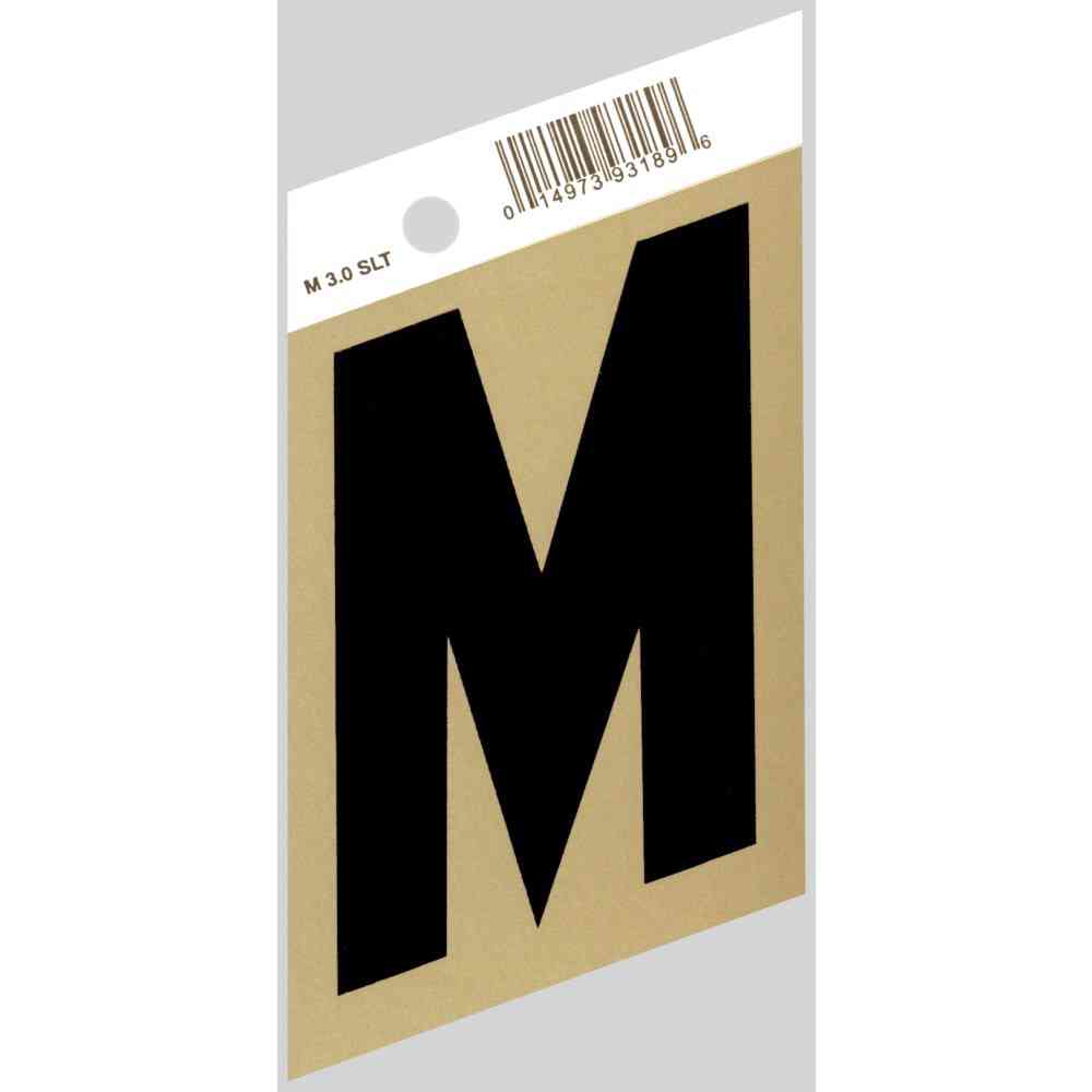 Main 1 - Slanted Aluminum Letter, 3", Character: M, Black/Gold - San Antonio Retail