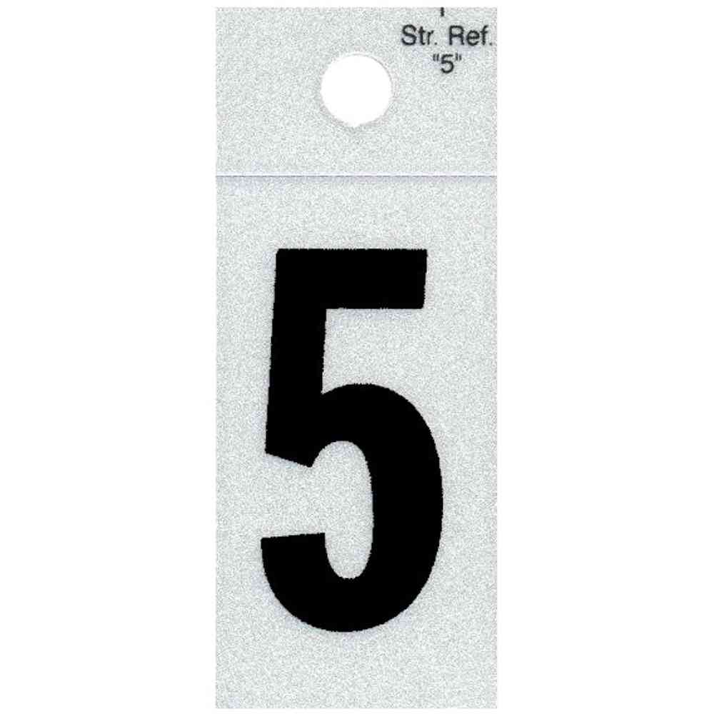 Main 1 - Straight Reflective Number, 1", Character: 5, Black - San Antonio Retail