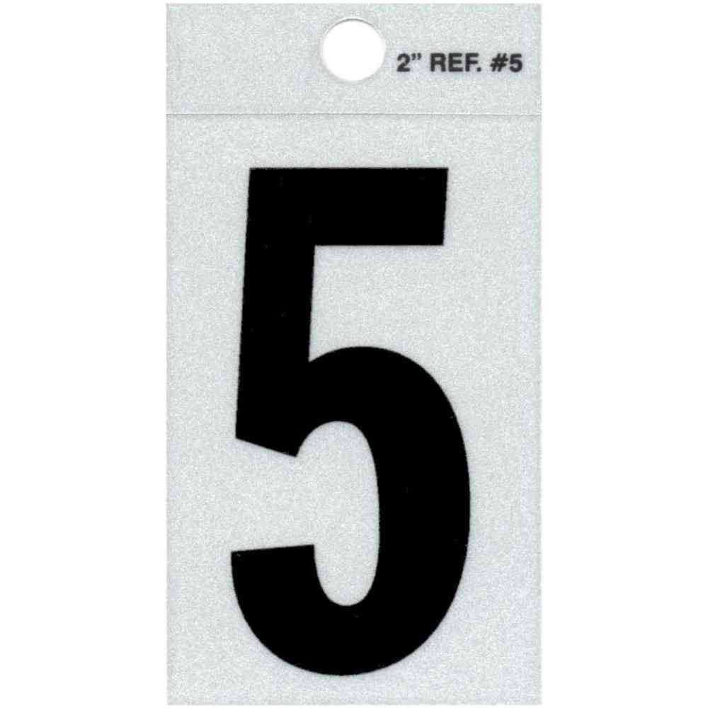 Main 1 - Straight Reflective Number, 2", Character: 5, Black - San Antonio Retail