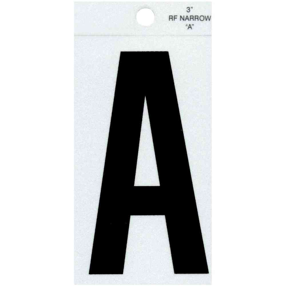 Main 1 - Straight Narrow Reflective Letter, 3", Character: A, Black - San Antonio Retail