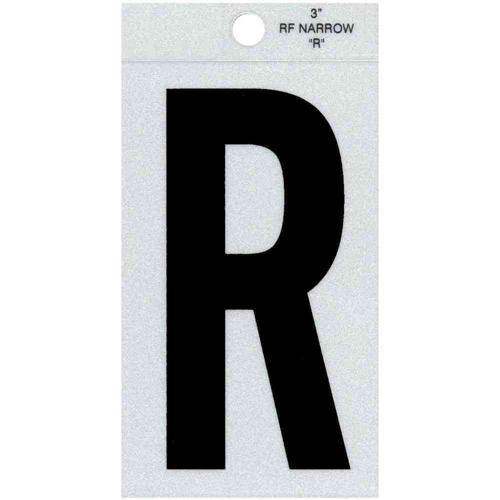 Main 1 - Straight Narrow Reflective Letter, 3", Character: R, Black - San Antonio Retail
