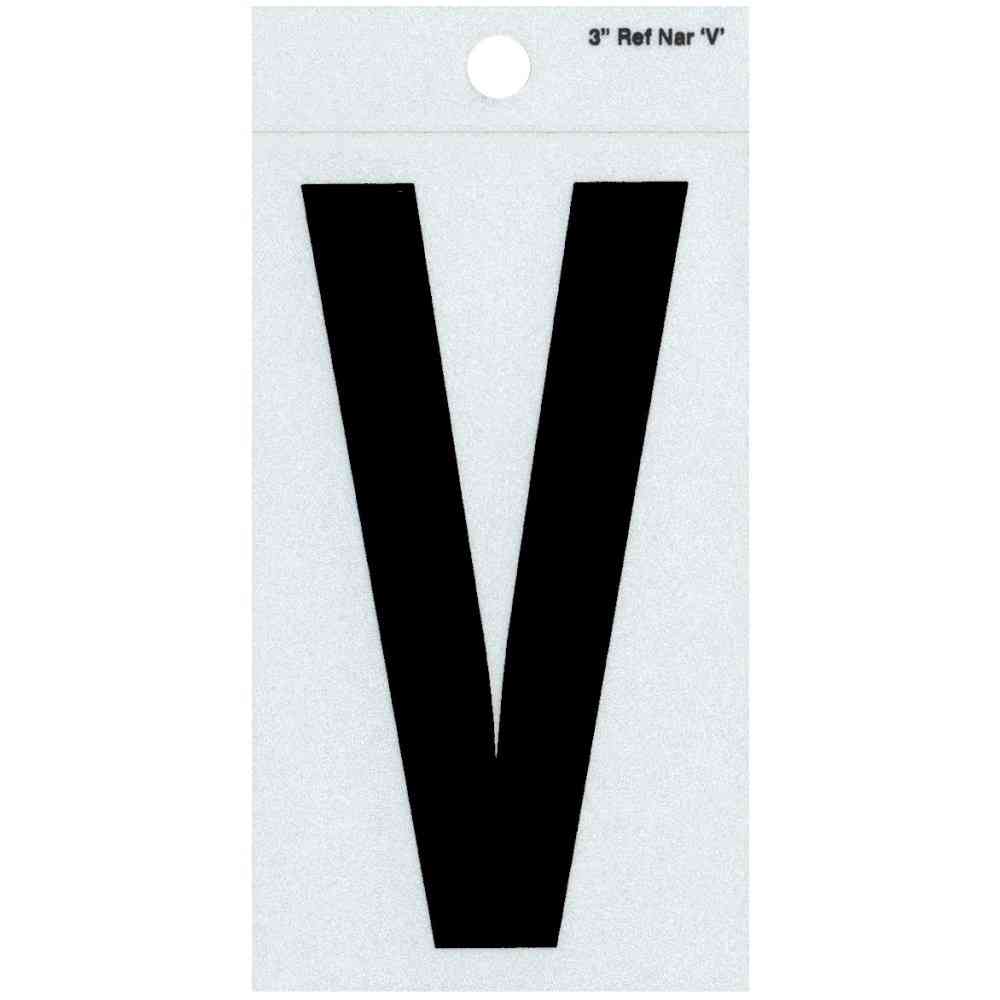 Main 1 - Straight Narrow Reflective Letter, 3", Character: V, Black - San Antonio Retail