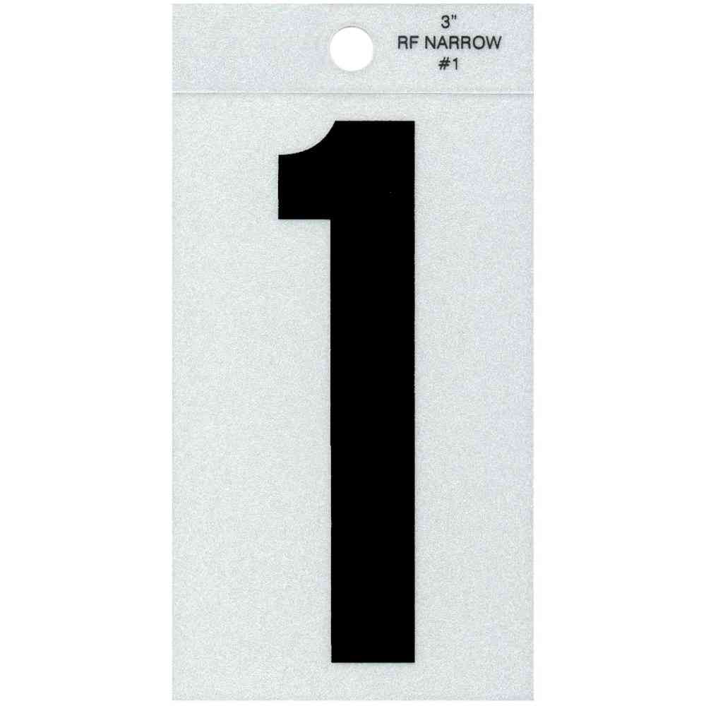 Main 1 - Straight Narrow Reflective Number, 3", Character: 1, Black - San Antonio Retail