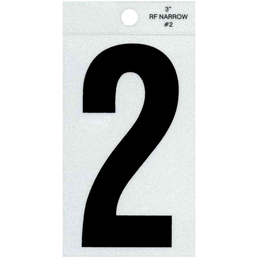 Main 1 - Straight Narrow Reflective Number, 3", Character: 2, Black - San Antonio Retail