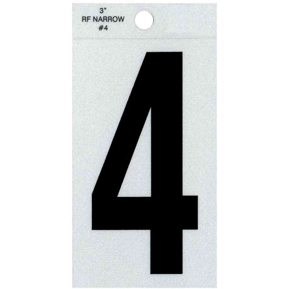 Main 1 - Straight Narrow Reflective Number, 3", Character: 4, Black - San Antonio Retail