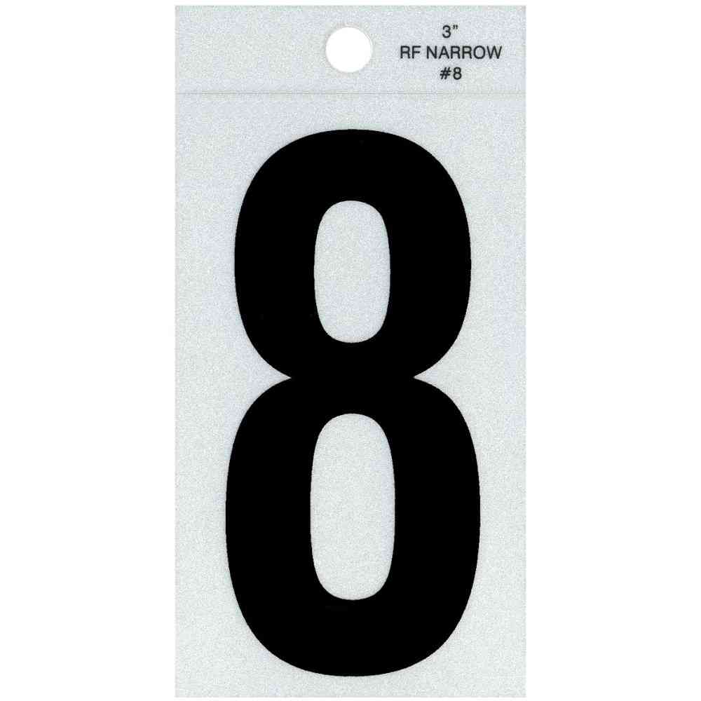 Main 1 - Straight Narrow Reflective Number, 3", Character: 8, Black - San Antonio Retail