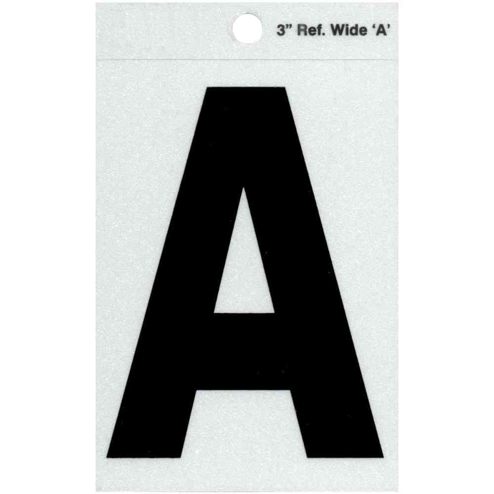Main 1 - Straight Wide Reflective Letter, 3", Character: A, Black - San Antonio Retail