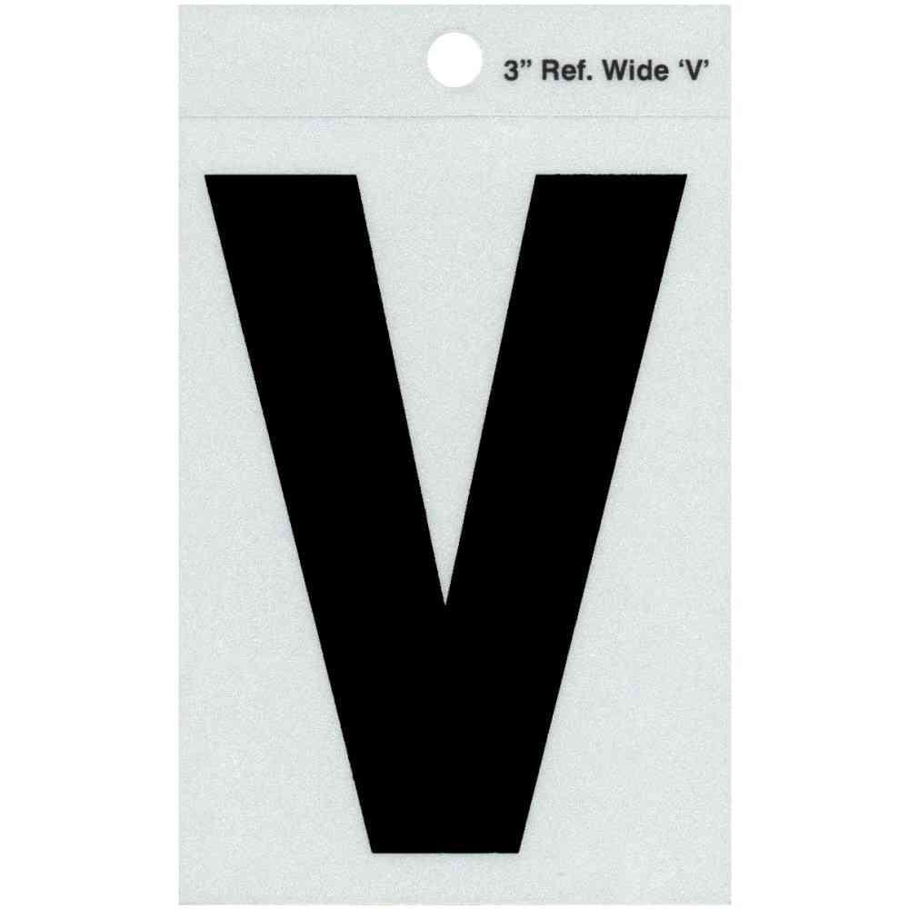 Main 1 - Straight Wide Reflective Letter, 3", Character: V, Black - San Antonio Retail