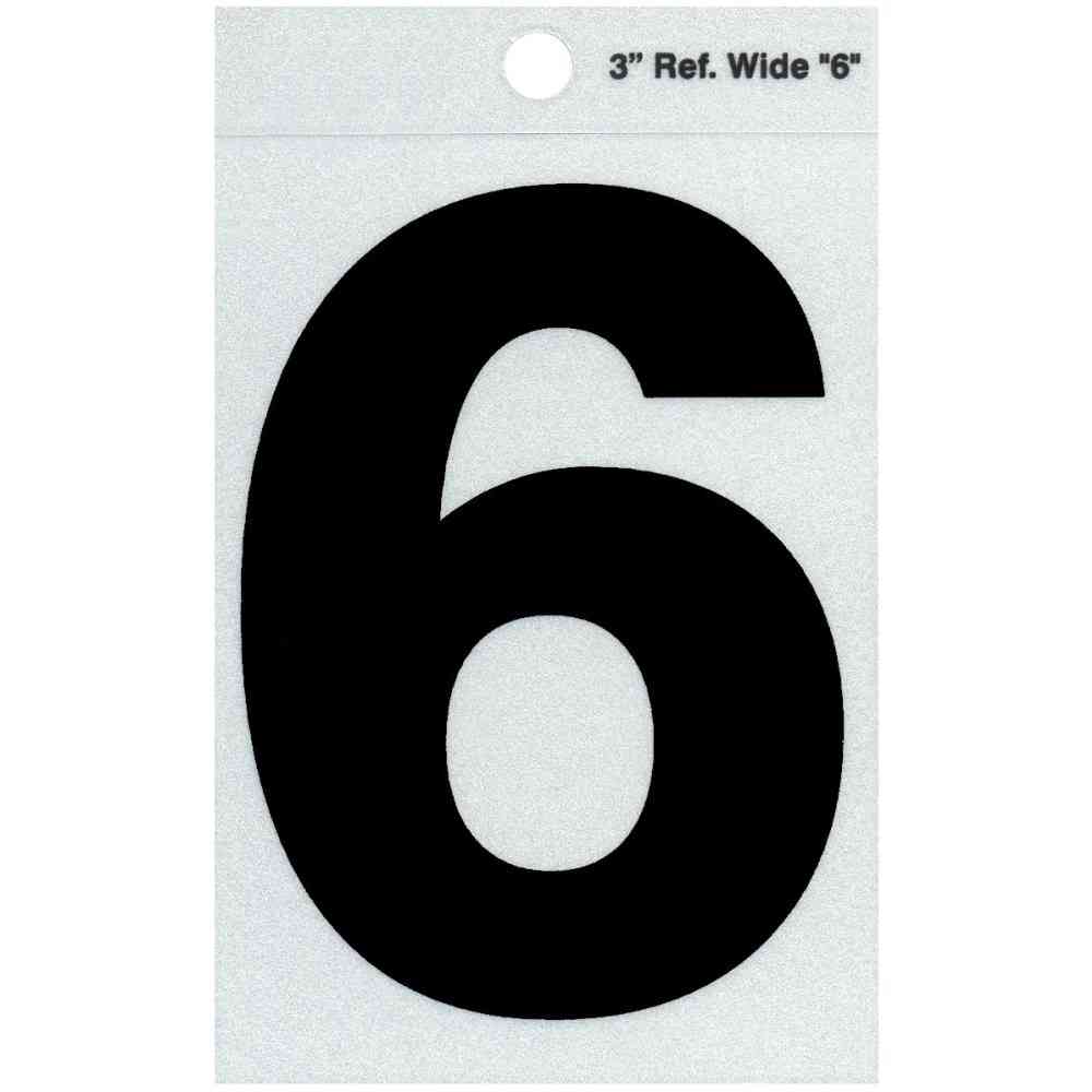 Main 1 - Straight Wide Reflective Number, 3", Character: 6, Black - San Antonio Retail