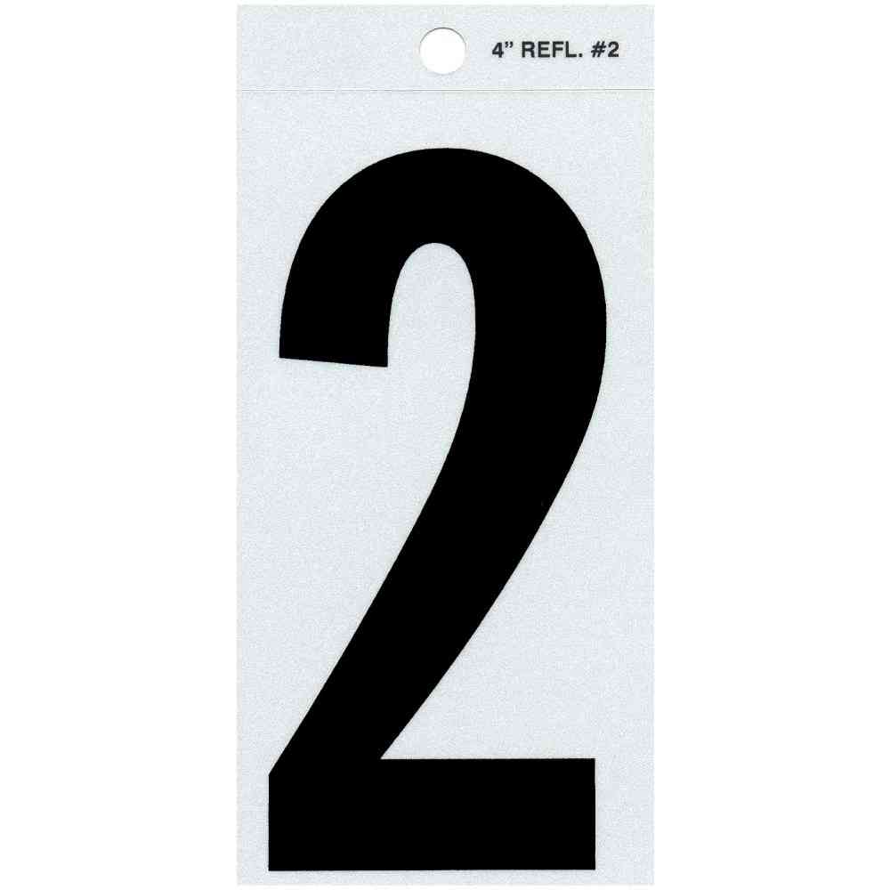 Main 1 - Straight Reflective Number, 4", Character: 2, Black - San Antonio Retail