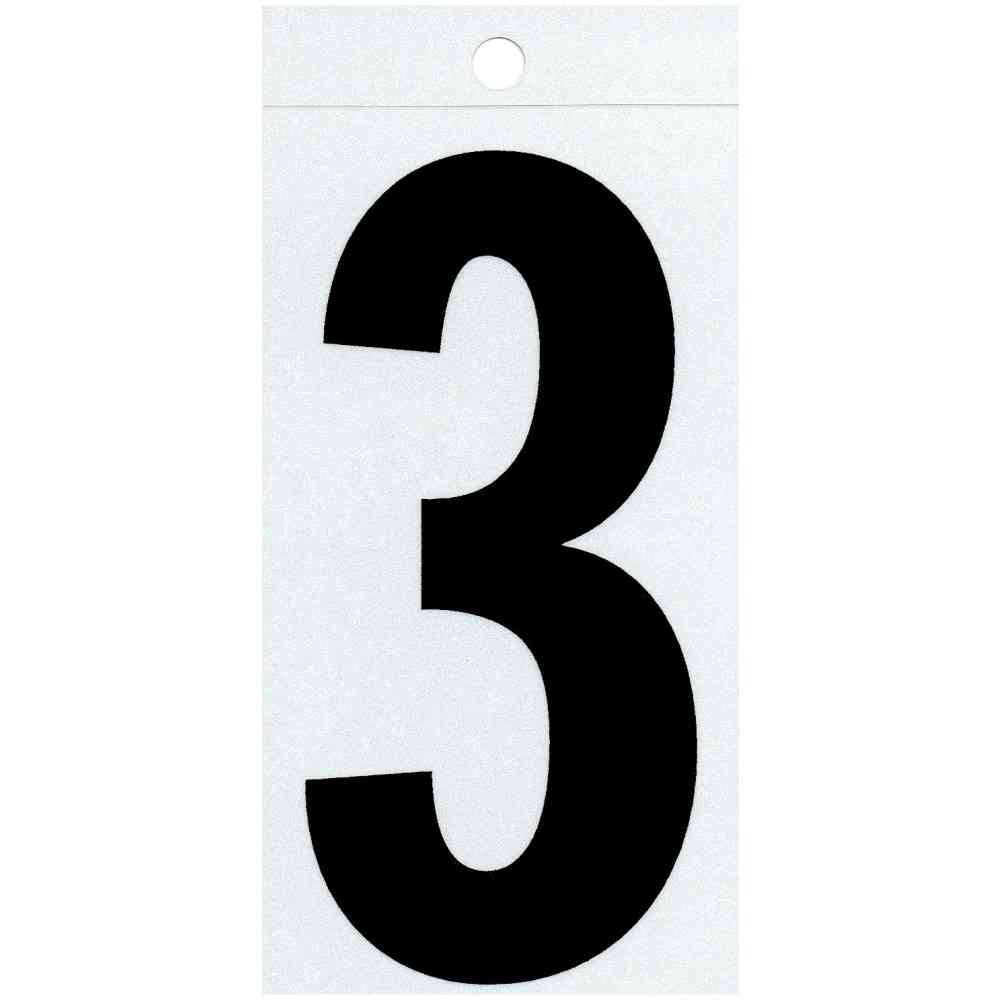 Main 1 - Straight Reflective Number, 4", Character: 3, Black - San Antonio Retail