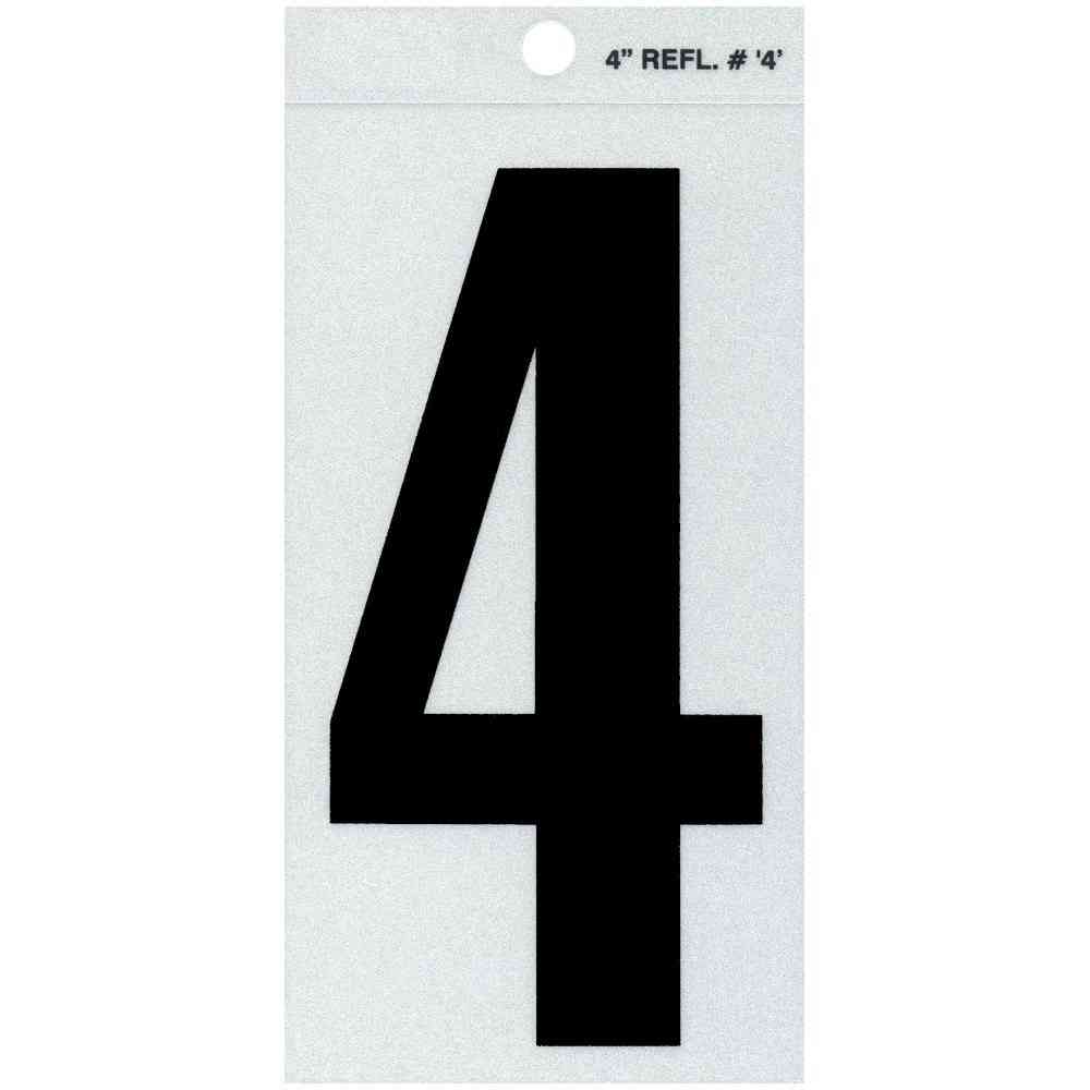 Main 1 - Straight Reflective Number, 4", Character: 4, Black - San Antonio Retail