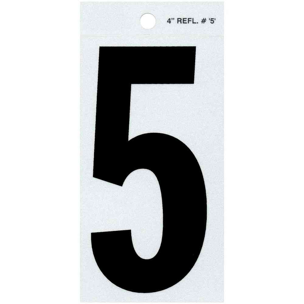 Main 1 - Straight Reflective Number, 4", Character: 5, Black - San Antonio Retail