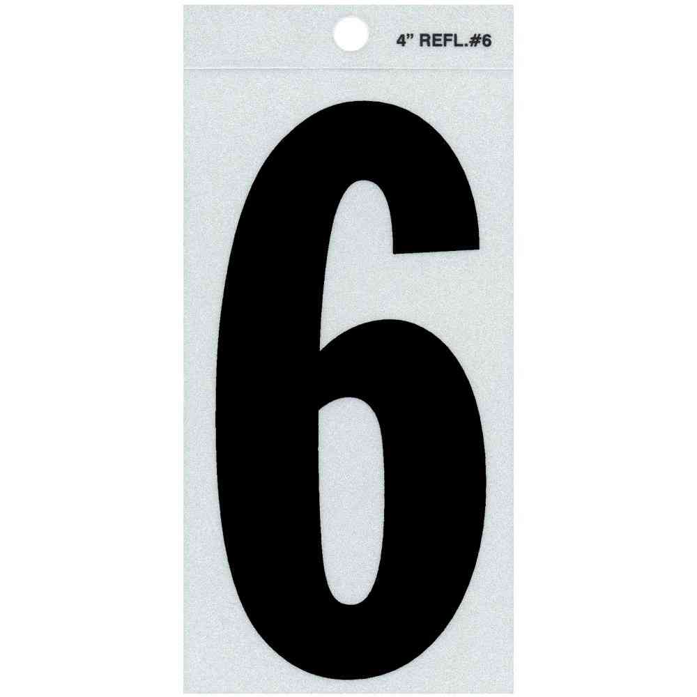 Main 1 - Straight Reflective Number, 4", Character: 6, Black - San Antonio Retail