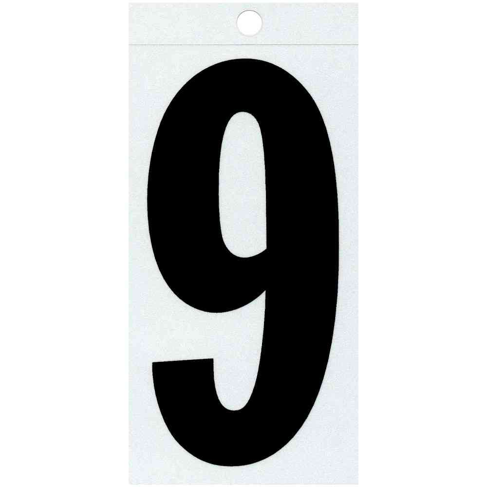 Main 1 - Straight Reflective Number, 4", Character: 9, Black - San Antonio Retail