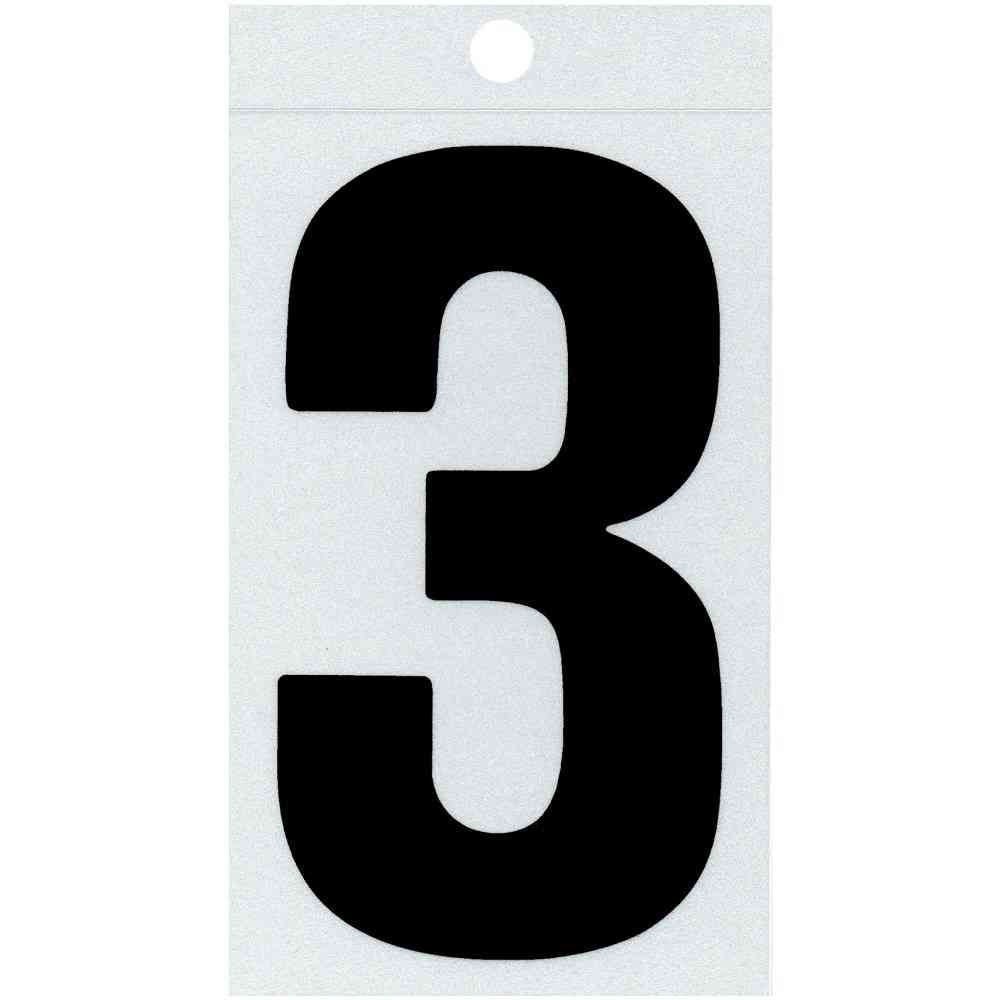 Main 1 - Straight Reflective Number, 5", Character: 3, Black - San Antonio Retail
