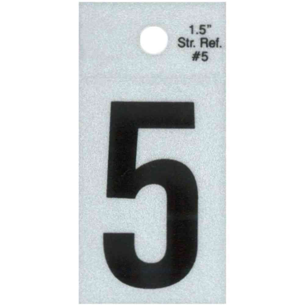 Main 1 - Straight Reflective Number, 1-1/2", Character: 5, Black - San Antonio Retail