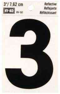 Main 1 - Reflective Vinyl Number, 3", Character: 3, Silver RV-50/3 - San Antonio Retail