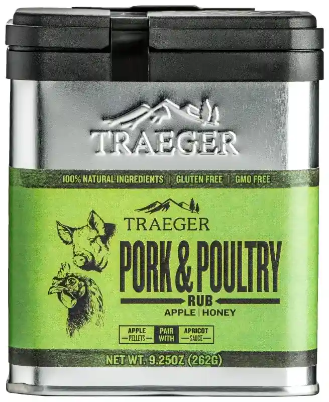 Main 1 - Bbq*D*Traeger Rub Pork & Poultry Apple Honey Flavor 9.25 oz Tin SPC171  - San Antonio Retail