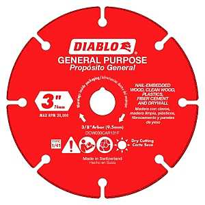 Main 1 - Cut Off Wheel 3"x1.8mmx3/8" Carbide Abrasive Diablo DCW030CAR101F  - San Antonio Retail